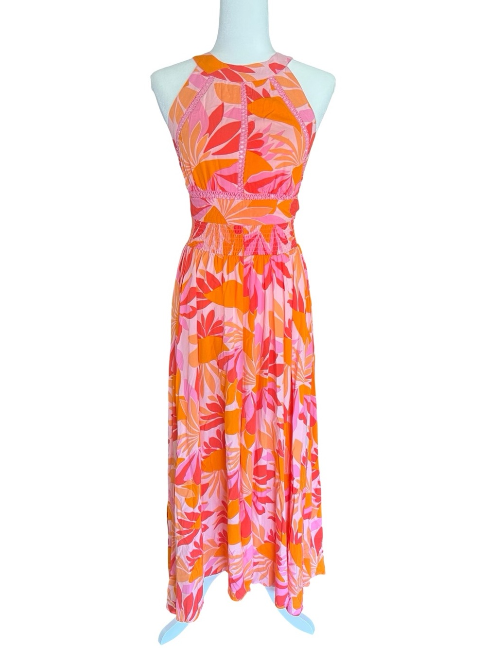 Abel the Label Anthropologie Rumi Colorful Floral Maxi Dress Smock Tie-Back Sz M